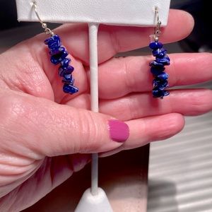 Lapis Lazuli Raw Rough Cut Bead Earrings Approximately 1” without Ear wire